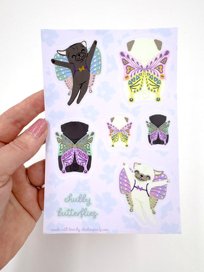 Chubby Butterfly Pugs - Vinyl Sticker Sheet