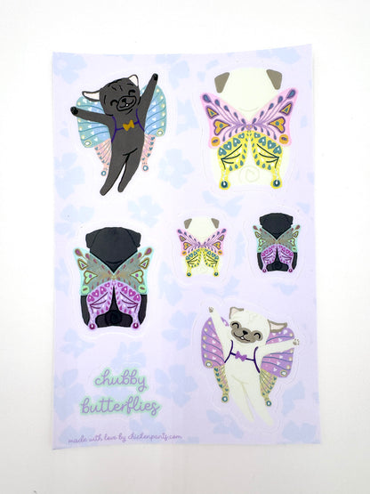 Chubby Butterfly Pugs - Vinyl Sticker Sheet