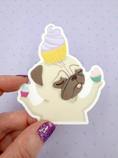 Cupcakes! - Cute Pug Vinyl Sticker