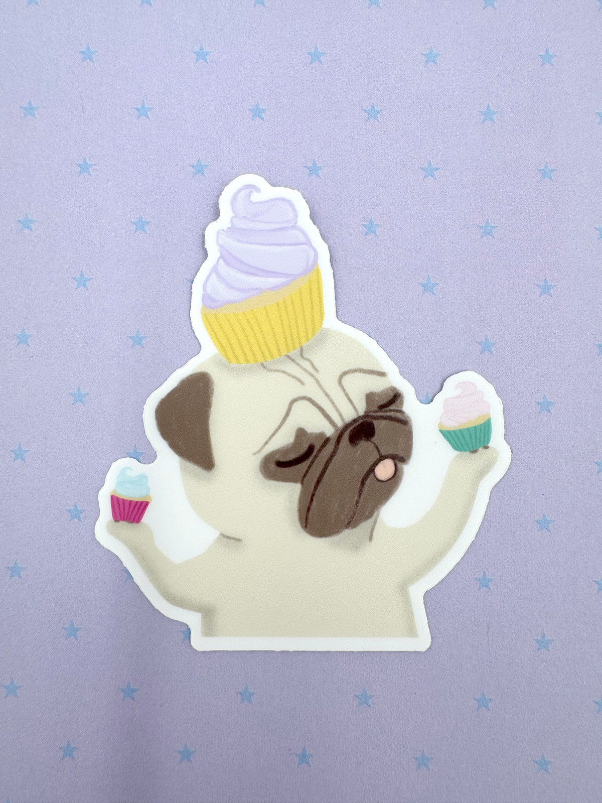 Cupcakes! - Cute Pug Vinyl Sticker