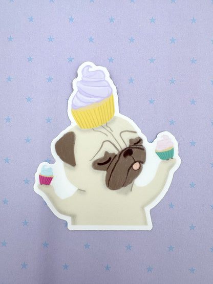 Cupcakes! - Cute Pug Vinyl Sticker