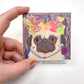 Desert Flower Crown Pug - Pug Vinyl Sticker - Pug With Flower Crown