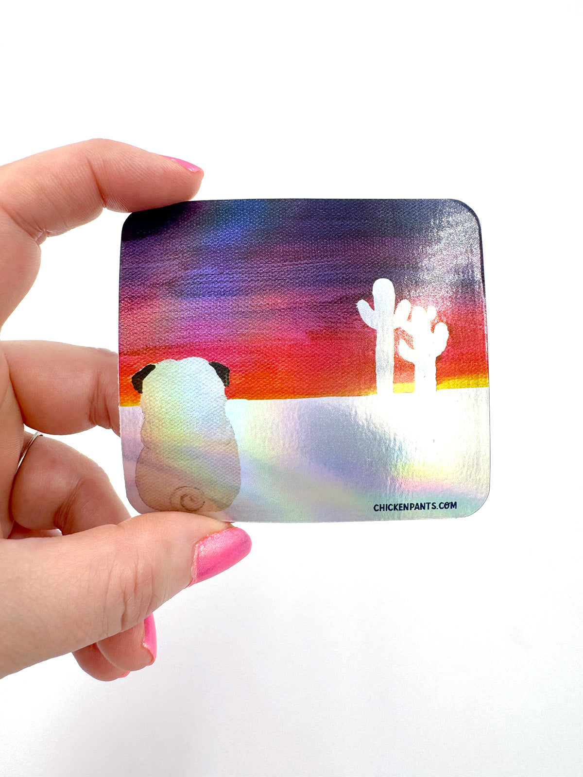 Sunset Desert Pug - Holographic Pug Vinyl Sticker