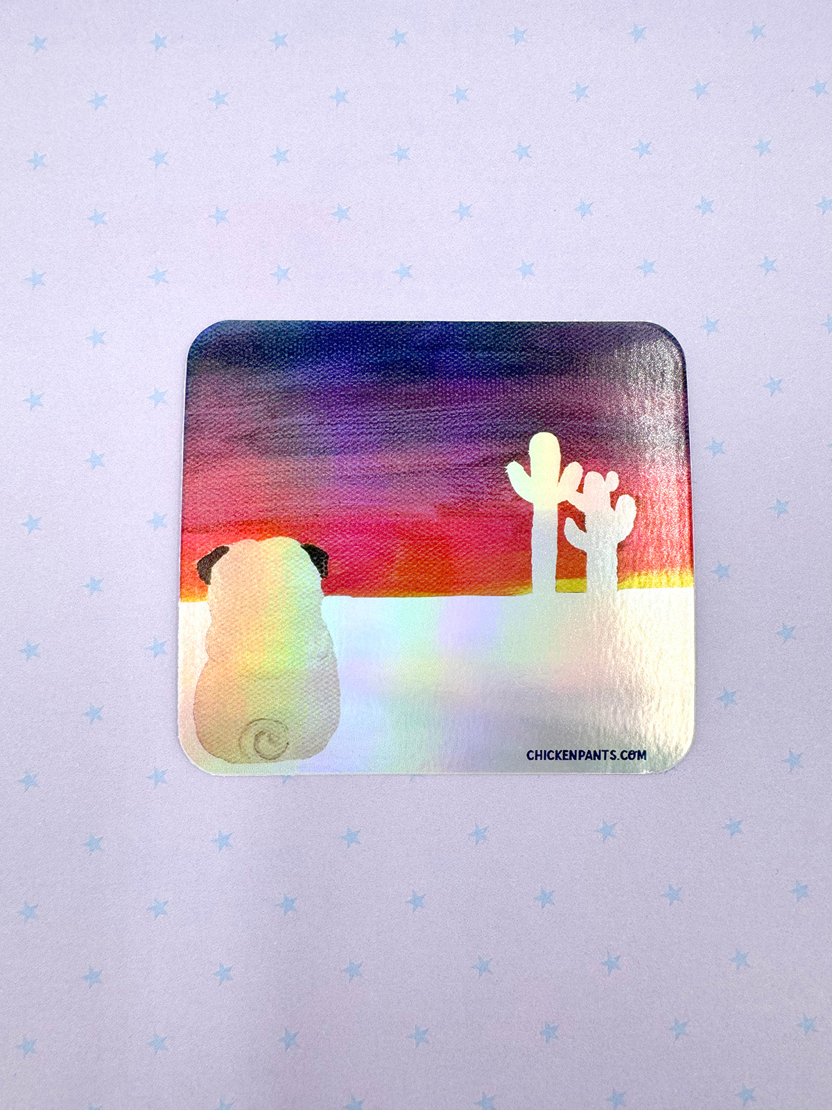 Sunset Desert Pug - Holographic Pug Vinyl Sticker