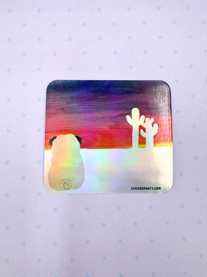 Sunset Desert Pug - Holographic Pug Vinyl Sticker