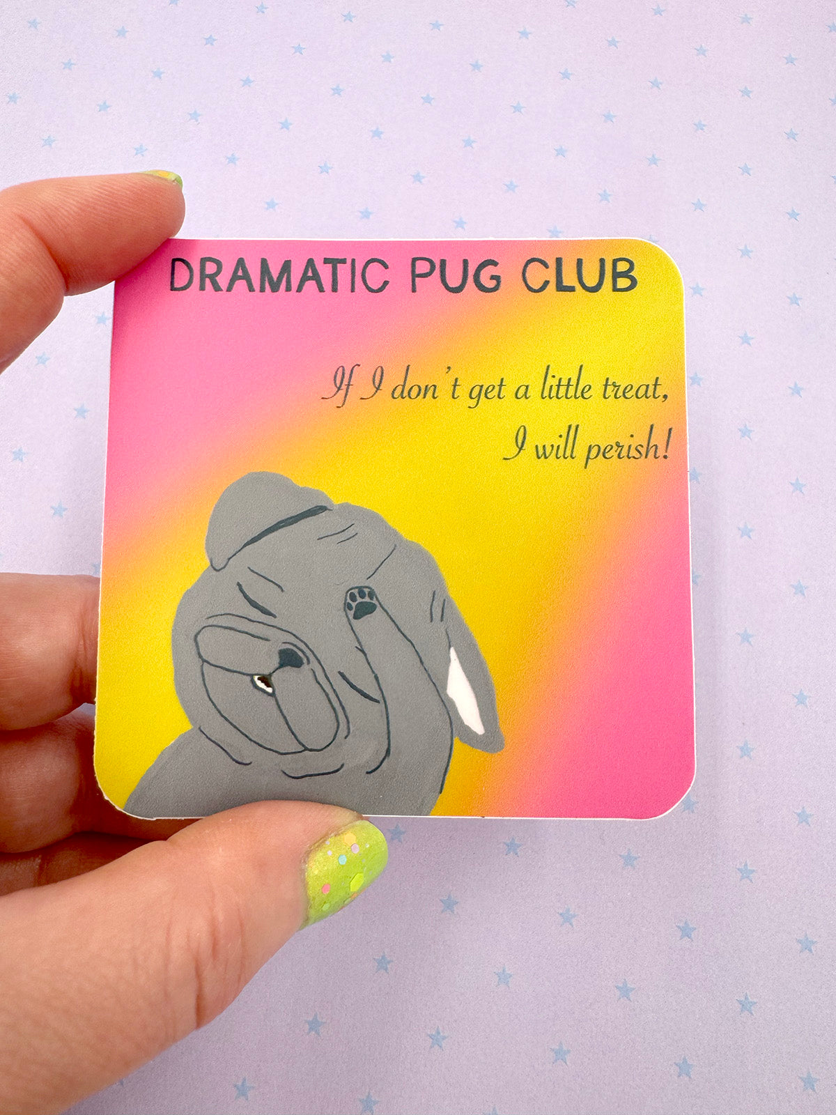 Dramatic Pug Club - Funny Black Pug Vinyl Sticker