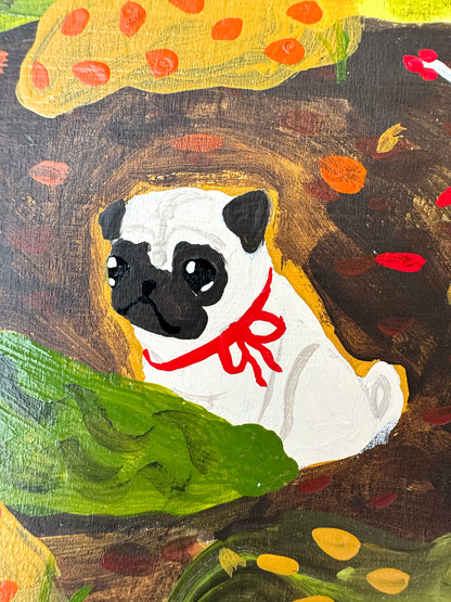 Fall Meadow - Original Pug Painting