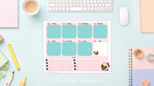 Fawn Pug Weekly Planner Sheet - Instantly Downloadable Printable