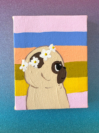 Flower Crown - Fawn Pug - 2025 Miniature Painting Collection - 20/50 - Original Painting
