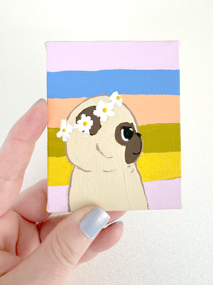Flower Crown - Fawn Pug - 2025 Miniature Painting Collection - 20/50 - Original Painting