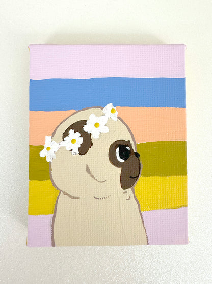 Flower Crown - Fawn Pug - 2025 Miniature Painting Collection - 20/50 - Original Painting