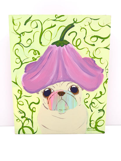 Flower Hat - Original Pug Painting - 100 Paintings Unleashed no. 18