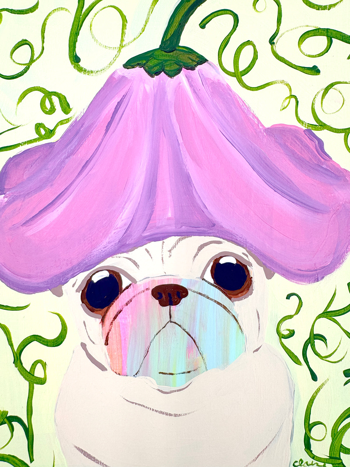 Flower Hat - Original Pug Painting - 100 Paintings Unleashed no. 18