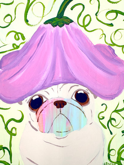 Flower Hat - Original Pug Painting - 100 Paintings Unleashed no. 18