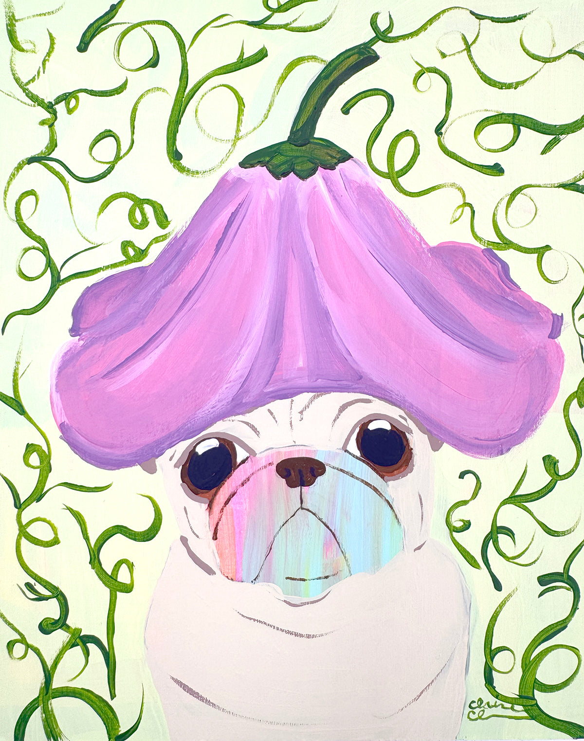 Flower Hat - Original Pug Painting - 100 Paintings Unleashed no. 18