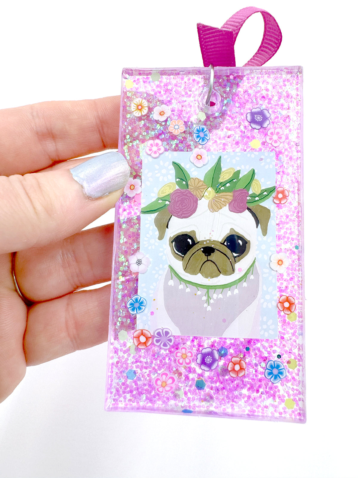 Pug Bag Charm - Flower Crown Pug