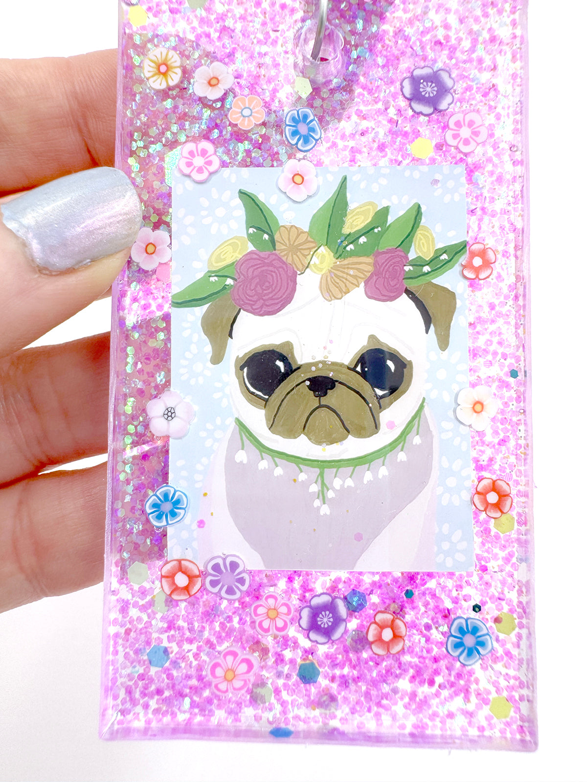 Pug Bag Charm - Flower Crown Pug