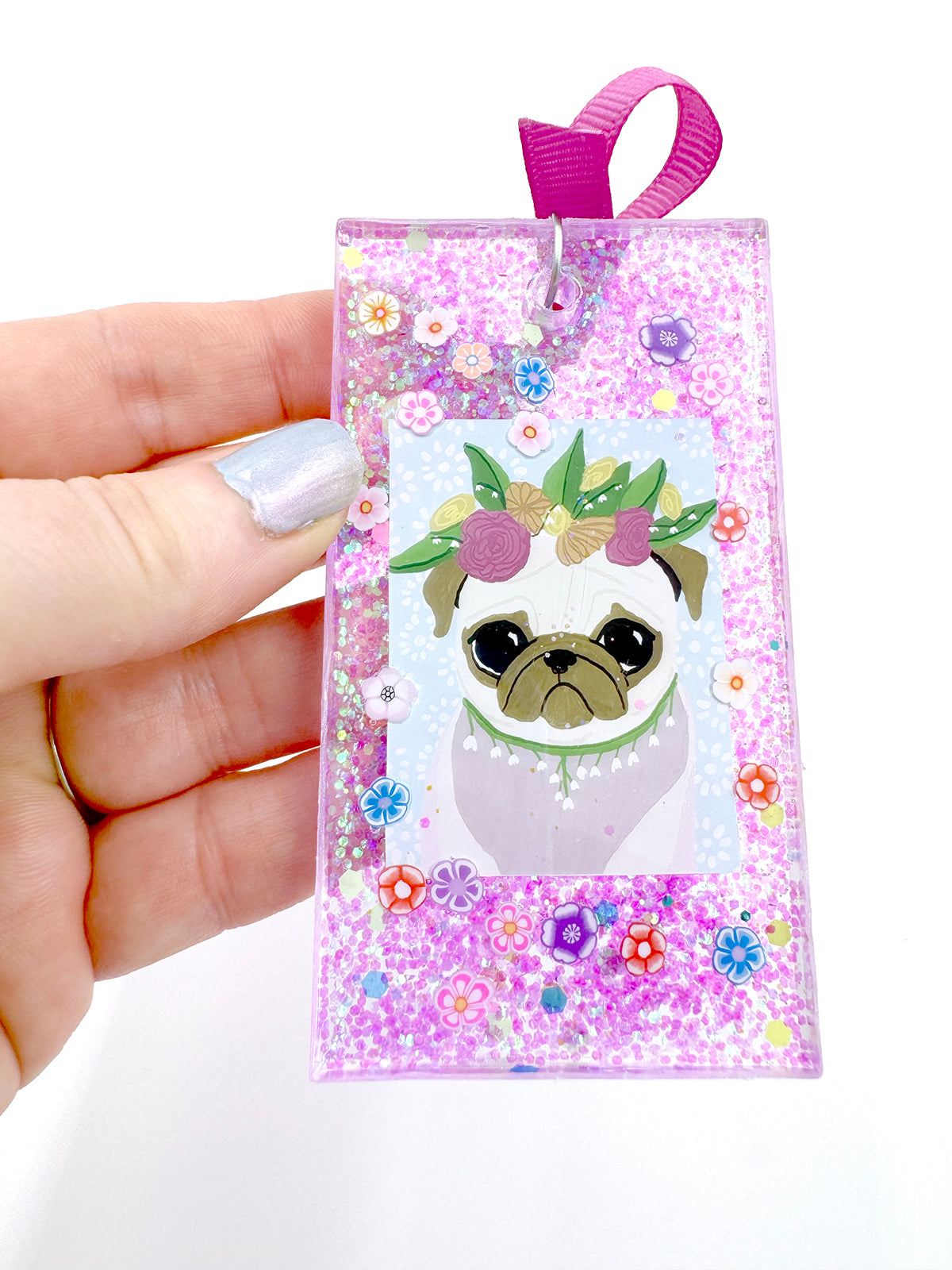 Pug Bag Charm - Flower Crown Pug