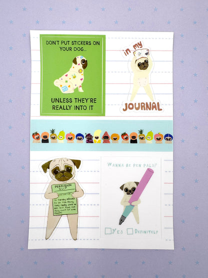 Journaling Pugs - Vinyl Sticker Sheet