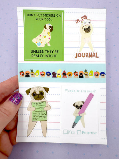 Journaling Pugs - Vinyl Sticker Sheet