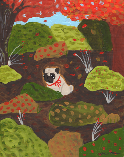 Fall Meadow - Original Pug Painting