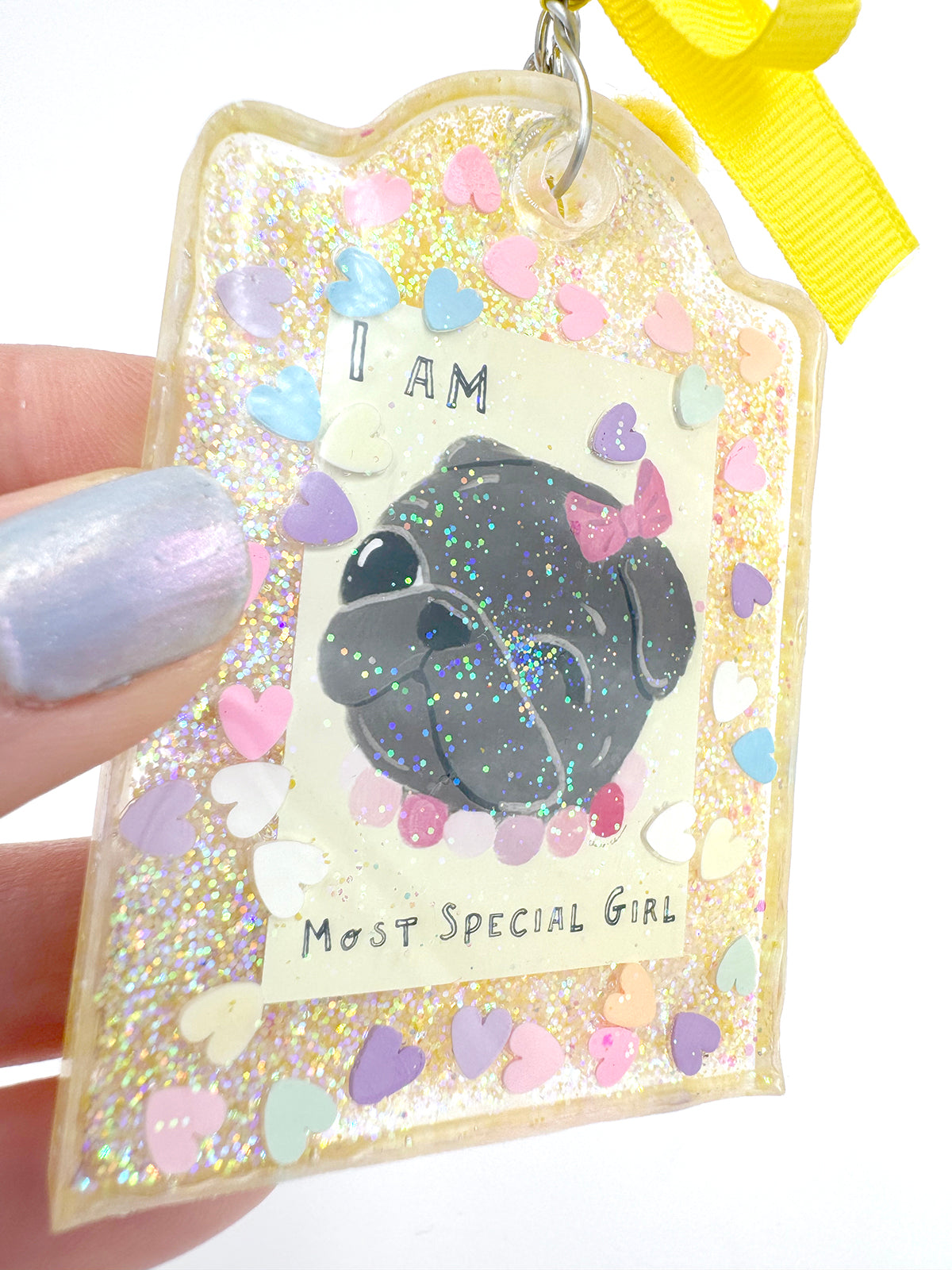 Pug Bag Charm - Most Special Girl (Black Pug)