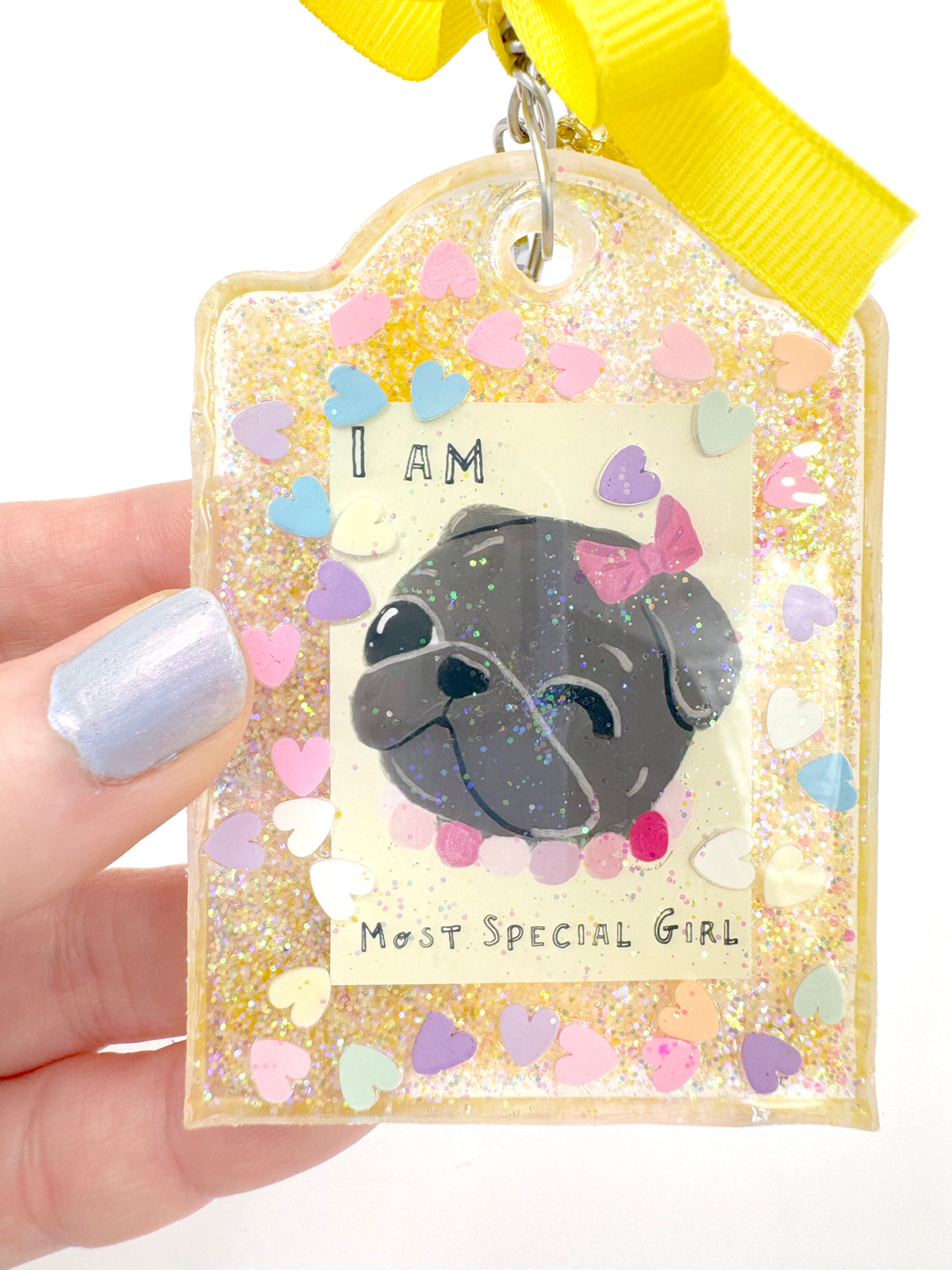 Pug Bag Charm - Most Special Girl (Black Pug)