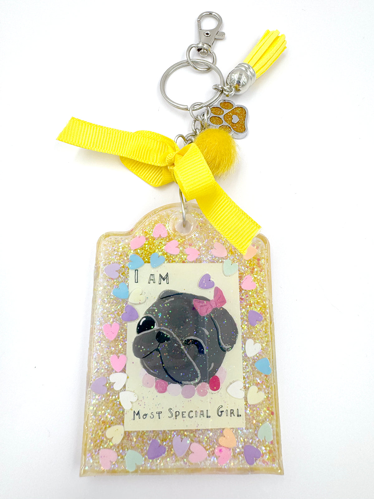 Pug Bag Charm - Most Special Girl (Black Pug)