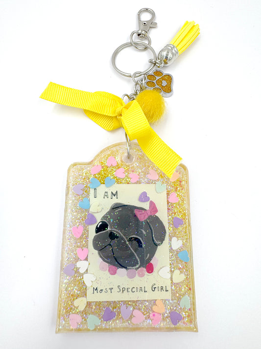 Pug Bag Charm - Most Special Girl (Black Pug)