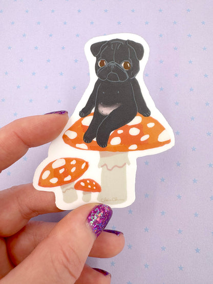 Mushroom Pug - Black Pug - Cute Pug Vinyl Sticker