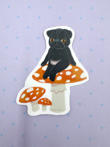 Mushroom Pug - Black Pug - Cute Pug Vinyl Sticker