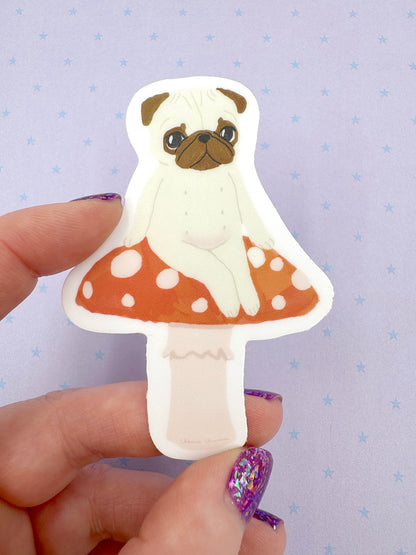 Mushroom Pug - Fawn Pug - Cute Pug Vinyl Sticker