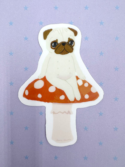Mushroom Pug - Fawn Pug - Cute Pug Vinyl Sticker