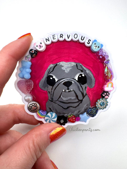 Nervous - Cute Black Pug Vinyl Sticker