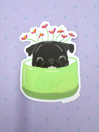 Planter Pug - Black Pug - Cute Pug Vinyl Sticker