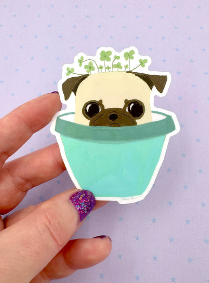 Planter Pug - Fawn Pug - Cute Pug Vinyl Sticker