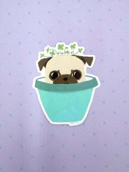 Planter Pug - Fawn Pug - Cute Pug Vinyl Sticker