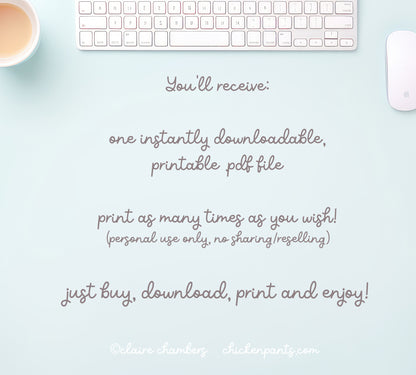 Fawn Pug Daily Planner Sheet - Instantly Downloadable Printable
