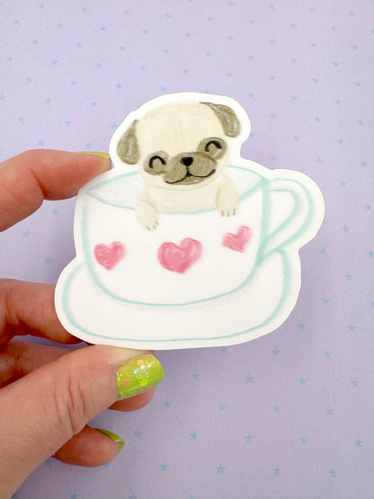 Pug Mug - Cute Pug Vinyl Sticker