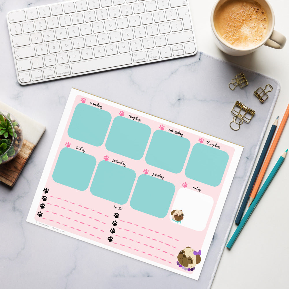Fawn Pug Weekly Planner Letter Size Notepad