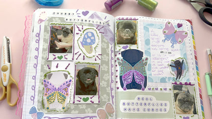 Chubby Butterflies Pug Art Journaling Kit -  Printable Instant Download