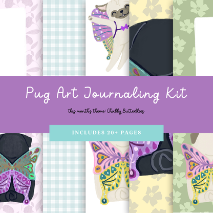 Chubby Butterflies Pug Art Journaling Kit -  Printable Instant Download
