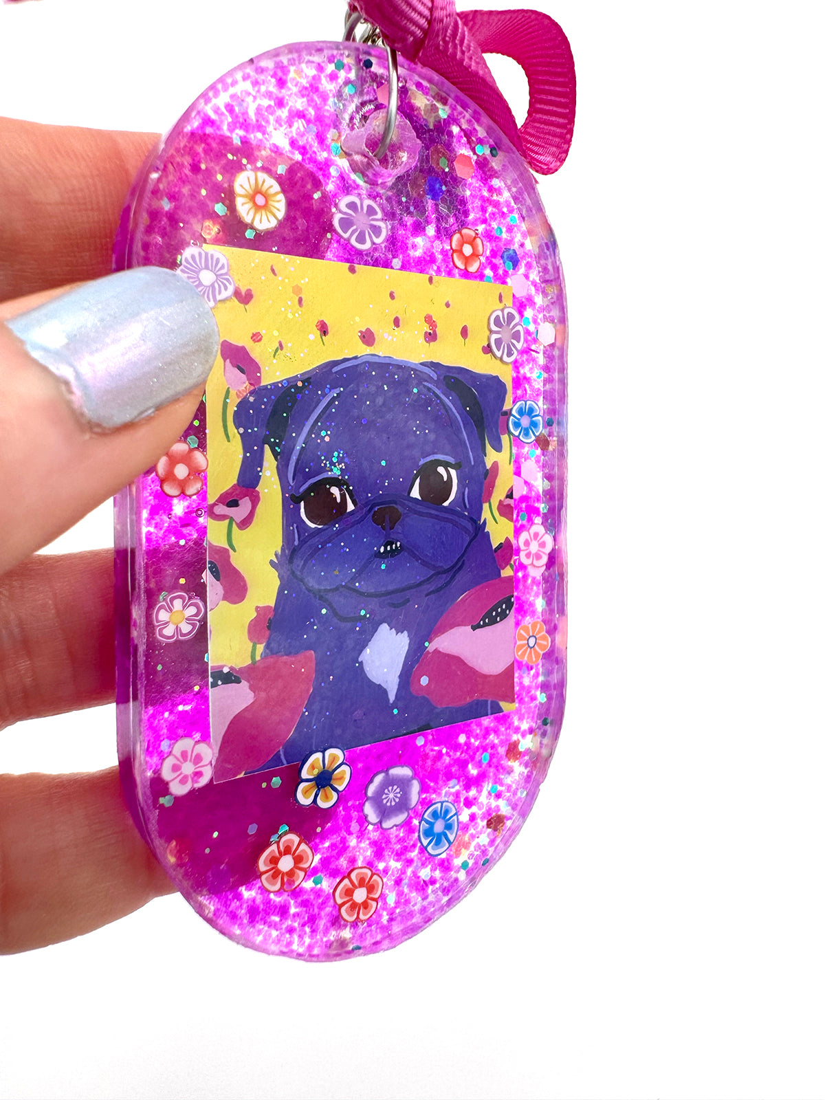 Pug Bag Charm - Flowery