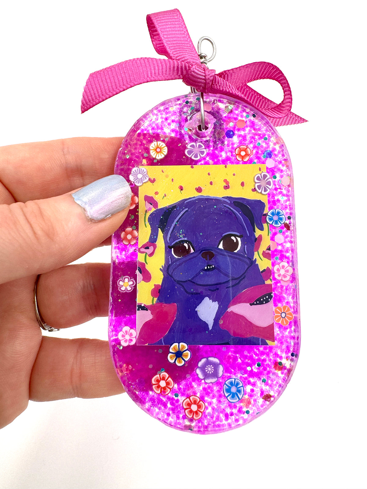 Pug Bag Charm - Flowery
