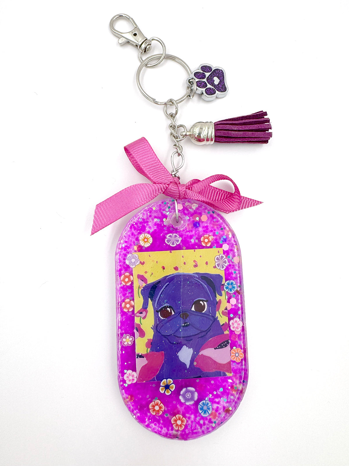 Pug Bag Charm - Flowery