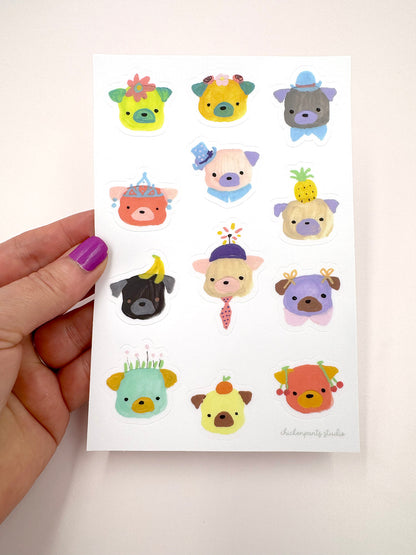 Rainbow Pug Faces - Vinyl Sticker Sheet