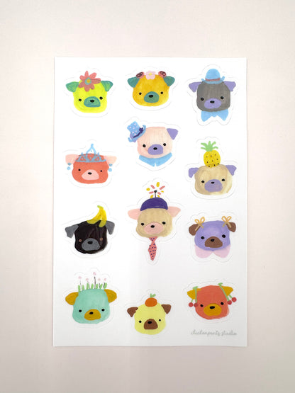Rainbow Pug Faces - Vinyl Sticker Sheet