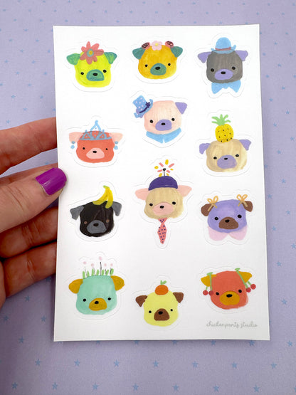 Rainbow Pug Faces - Vinyl Sticker Sheet