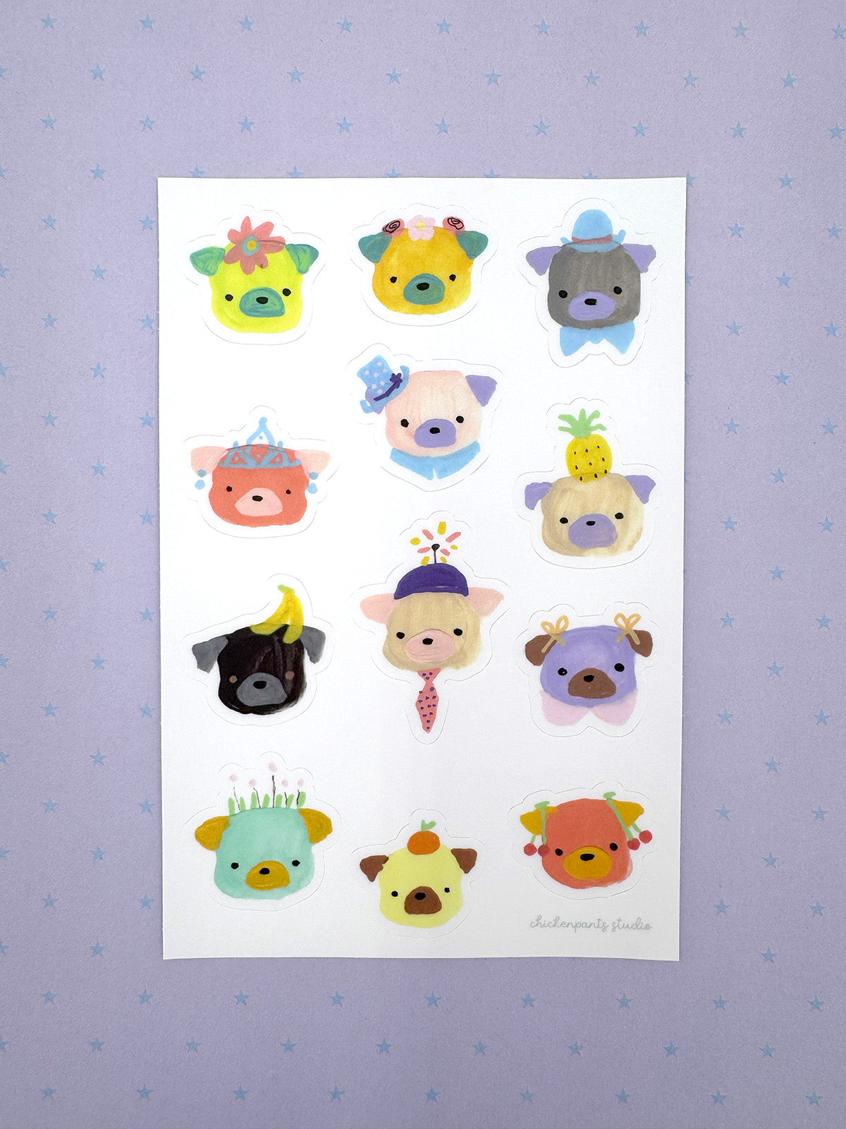 Rainbow Pug Faces - Vinyl Sticker Sheet