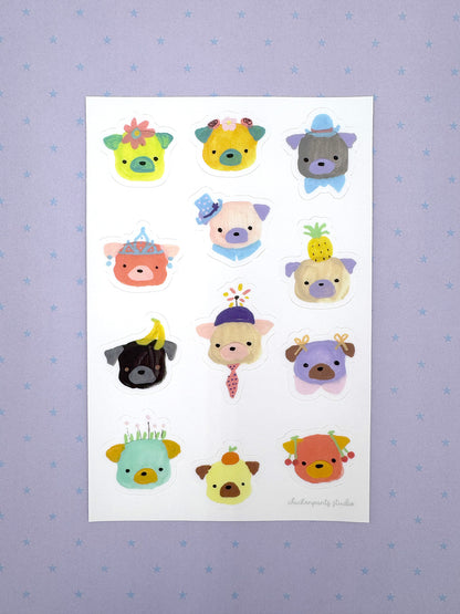 Rainbow Pug Faces - Vinyl Sticker Sheet